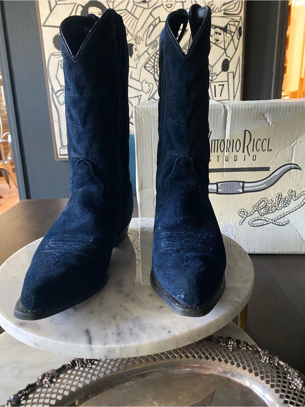 Vittorio Ricci Navy Suede Western Boots - Women